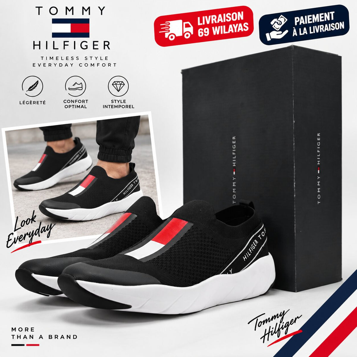 Tommy Hilfiger Low Cut Slip-On Sneakers T3A4-30418-0702800-BLACK 🔹+46