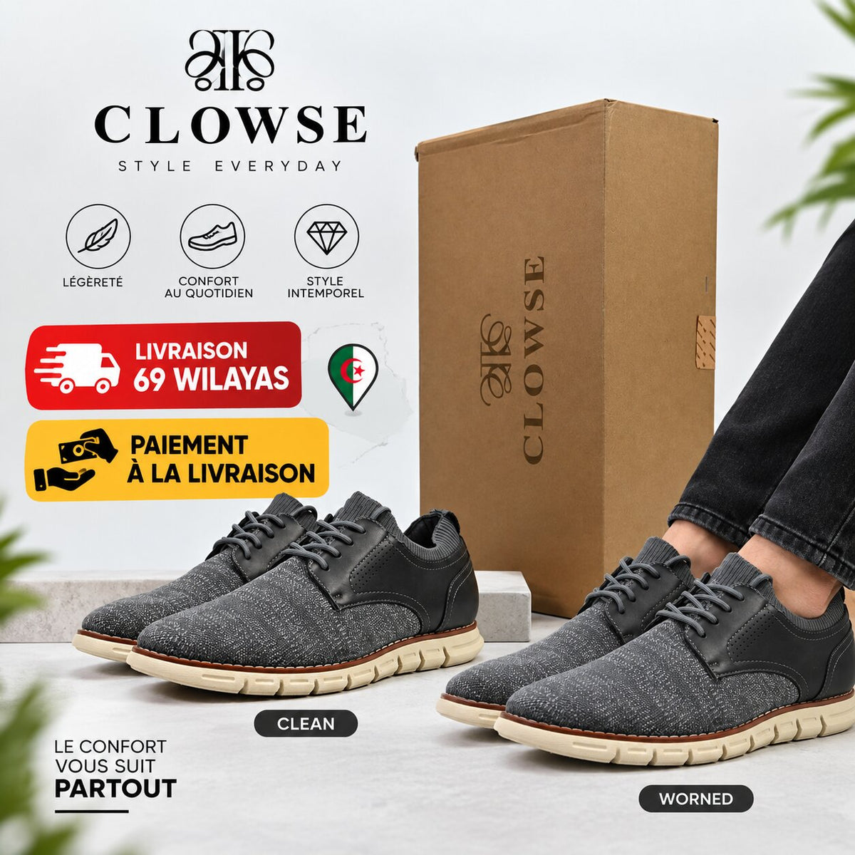 CLOWSE OXFORDS CL-B006-GREY 🔹+46