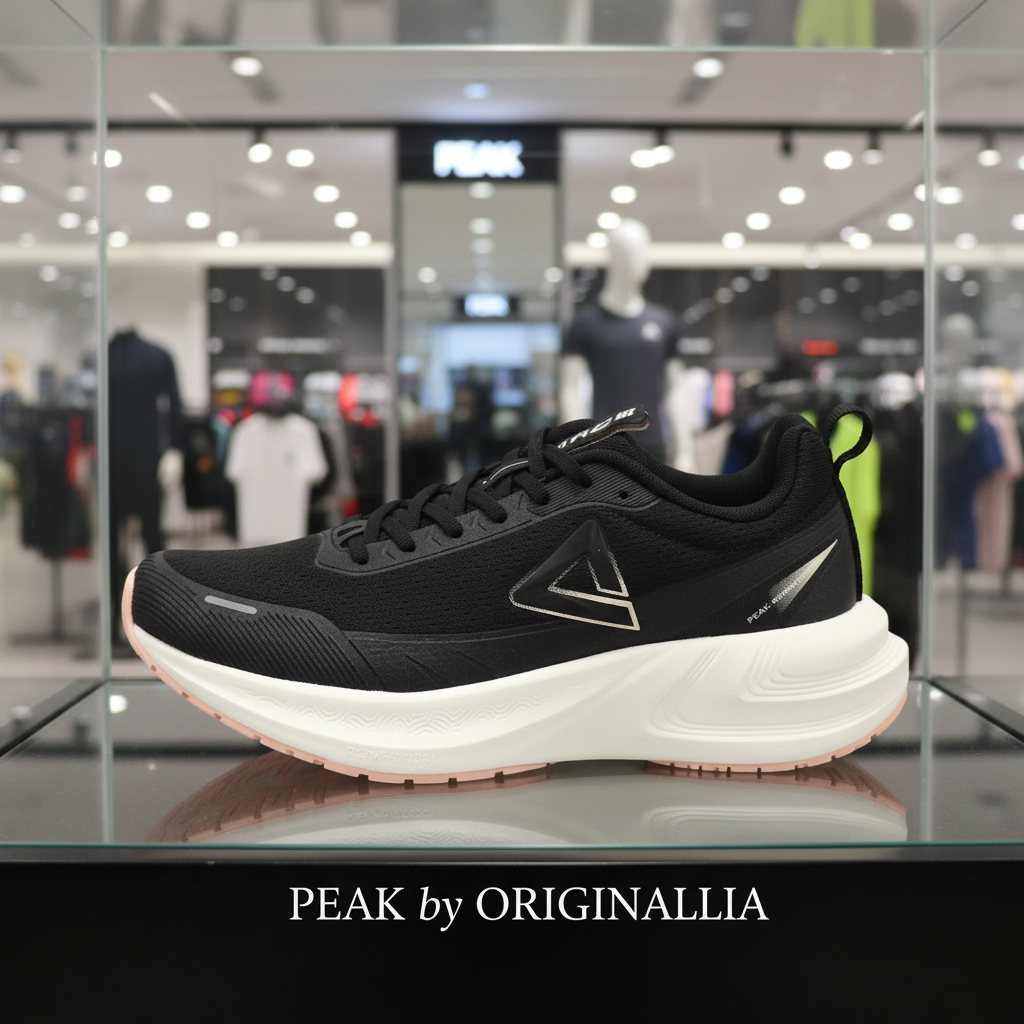 PEAK CUSHION RUNNING SHOES-BLACK/WHITE EXT54388H-Z495 ✅