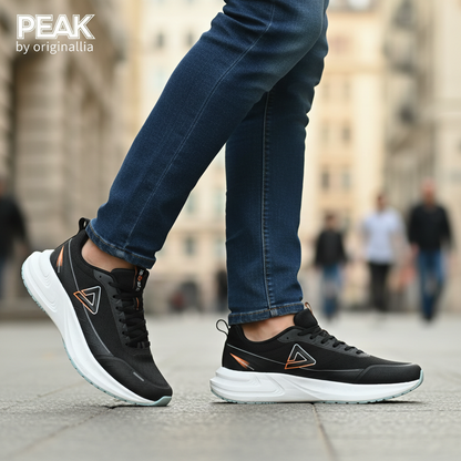 PEAK CUSHION RUNNING SHOES-BLACK/LT.GREY EXT54387H-2022 ✅