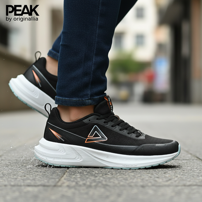 PEAK CUSHION RUNNING SHOES-BLACK/LT.GREY EXT54387H-2022 ✅