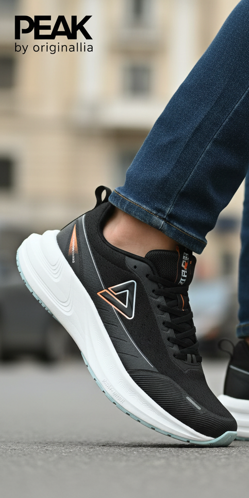 PEAK CUSHION RUNNING SHOES-BLACK/LT.GREY EXT54387H-2022 ✅