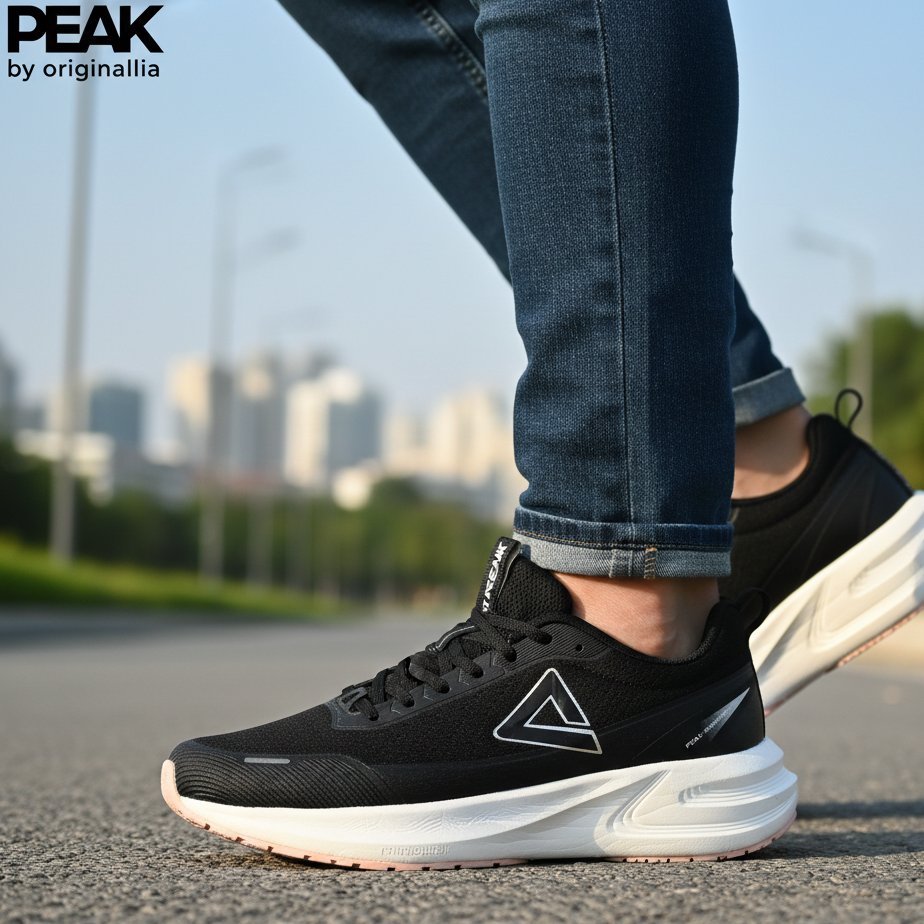 PEAK CUSHION RUNNING SHOES-BLACK/WHITE EXT54388H-Z495 ✅