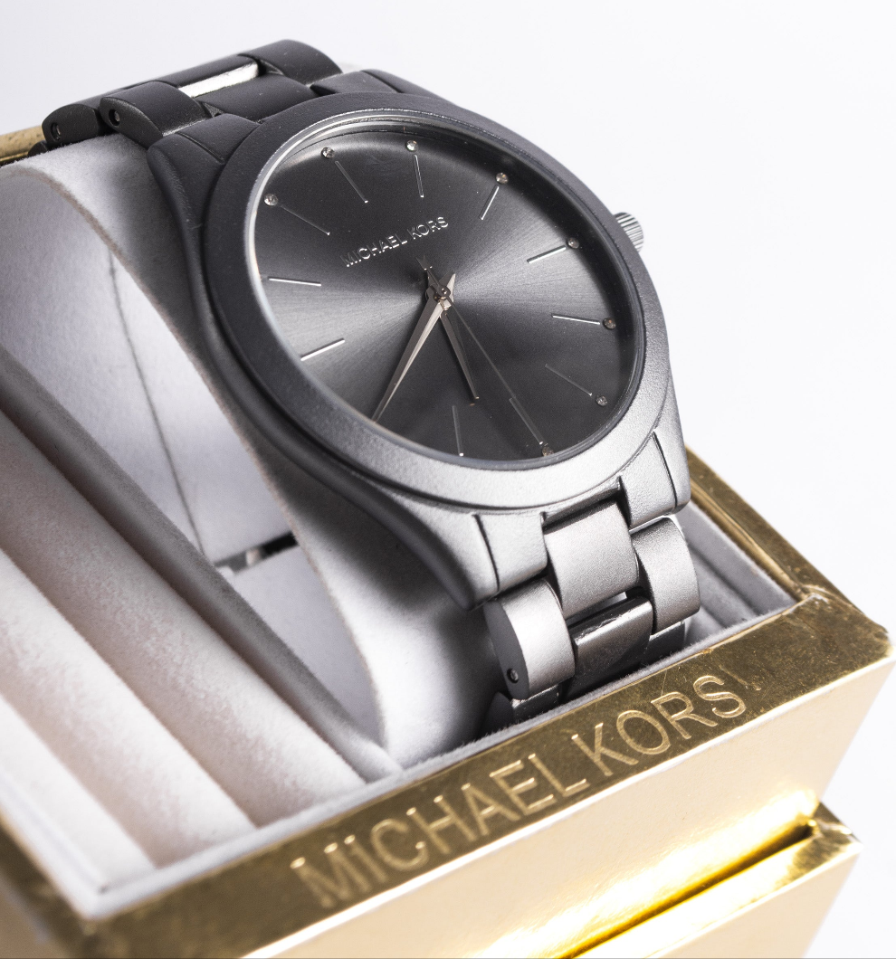 Michael Kors Slim Runway Three-Hand Gunmetal Aluminum Watch MK4506